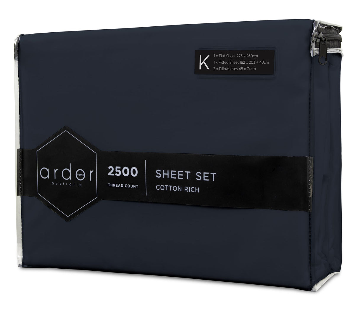 Ardor 2500TC Cotton Rich King Bed Size Fitted Sheet Set w/ 2x Pillowcases Navy — image 3