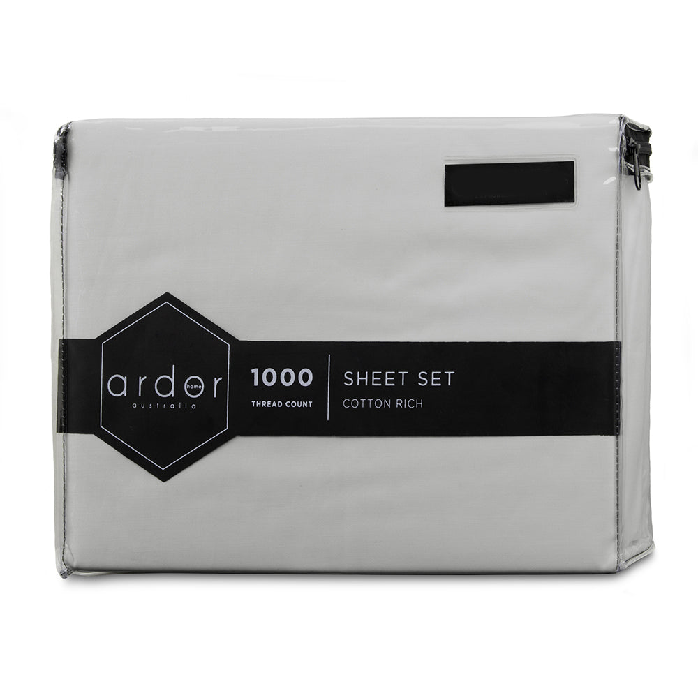 Ardor King Single Bed Fitted Sheet Set w/ Pillowcase 1000TC Cotton Rich Silver — image 3