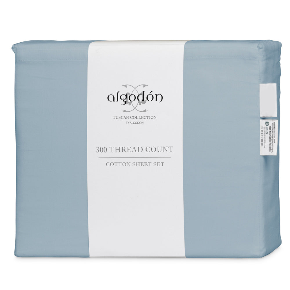 Algodon Double Bed Fitted Sheet Set w/ Pillowcases 300TC Cotton Faded Denim — image 5