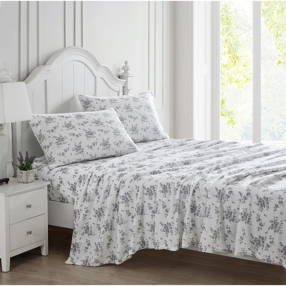 Ardor Single Bed Sylvia Mink Flannel Fleece Sheet/Pillowcase Set Silver