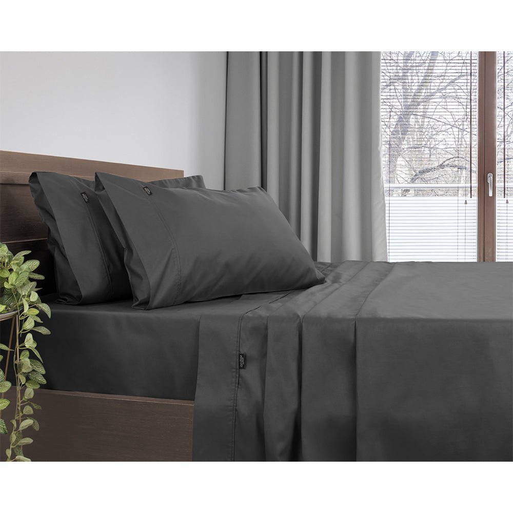 Ardor Single Bed 1000TC Cotton Rich Flat/Fitted/Pillowcase Sheet Set Charcoal