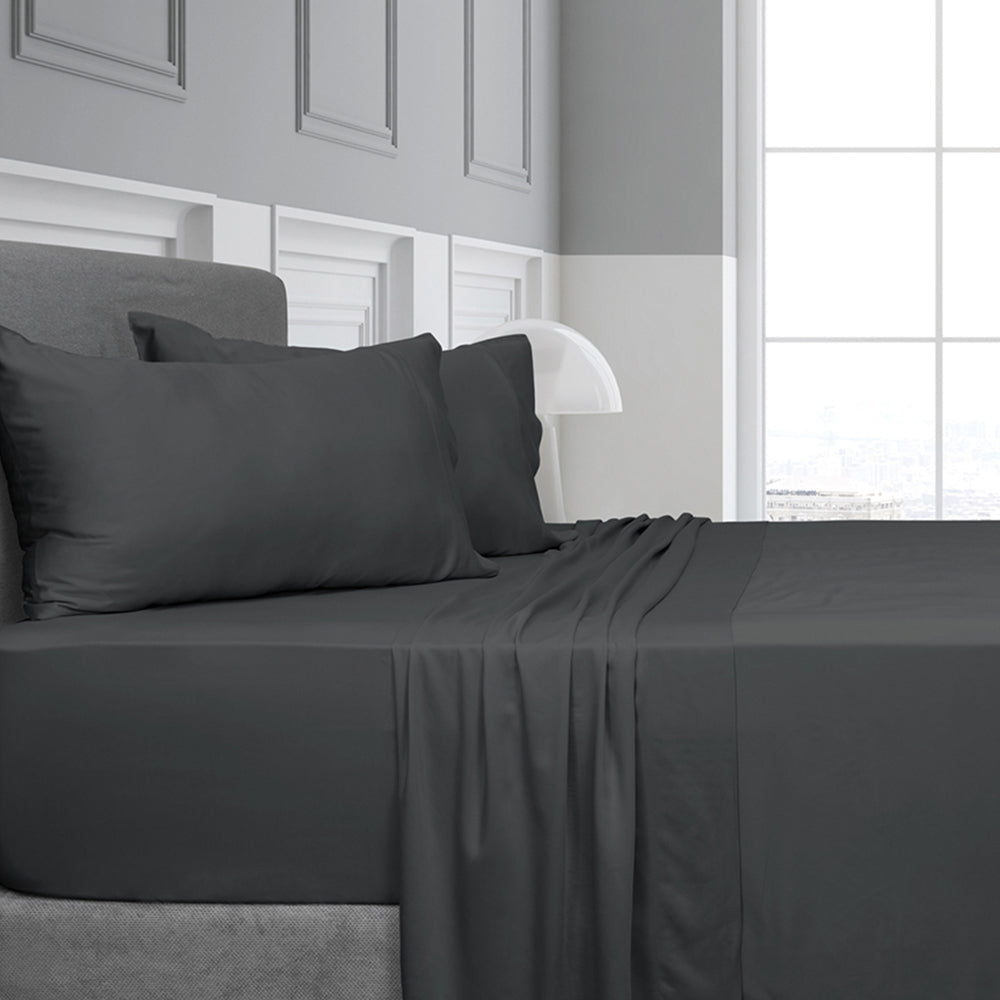 Algodon Bamboo Single Bed Fitted Sheet w/ Pillowcase Home Bedding Set Charcoal