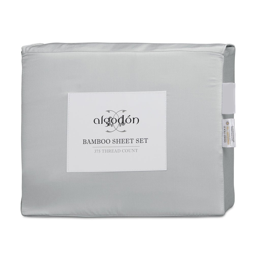 Algodon Bamboo King Bed Fitted Sheet w/ 2x Pillowcases Home Bedding Set Silver — image 5