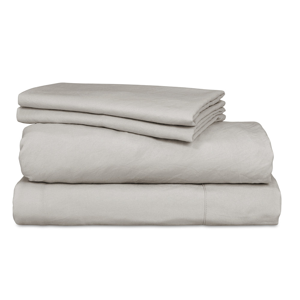 Ardor Boudoir Vintage Washed Queen Bed Fitted Sheet w/ 2x Pillowcases Set Grey