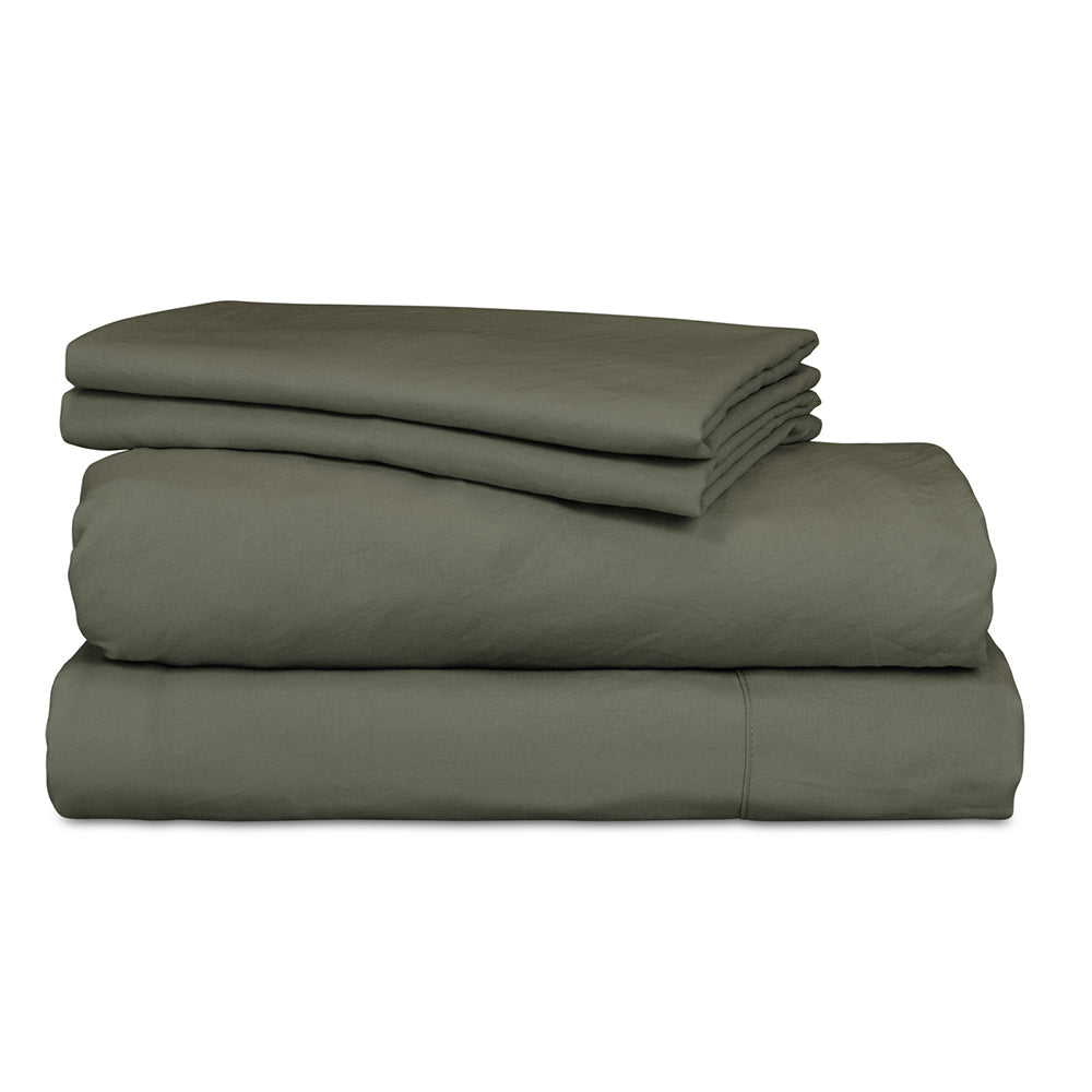 Ardor Boudoir Vintage Washed Queen Bed Fitted Sheet w/ 2x Pillowcases Set Khaki