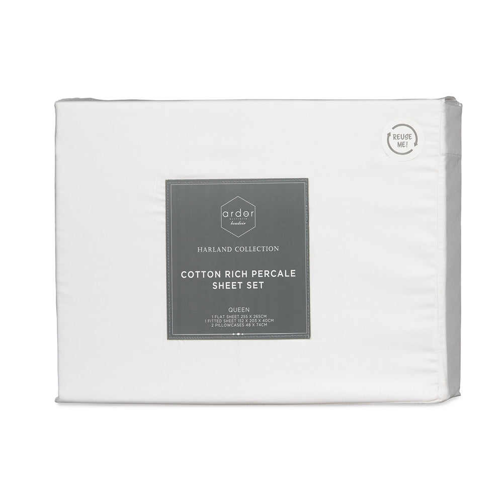 Ardor Boudoir King Single 225TC Cotton Rich Sheet Set White Home Bedding — image 2