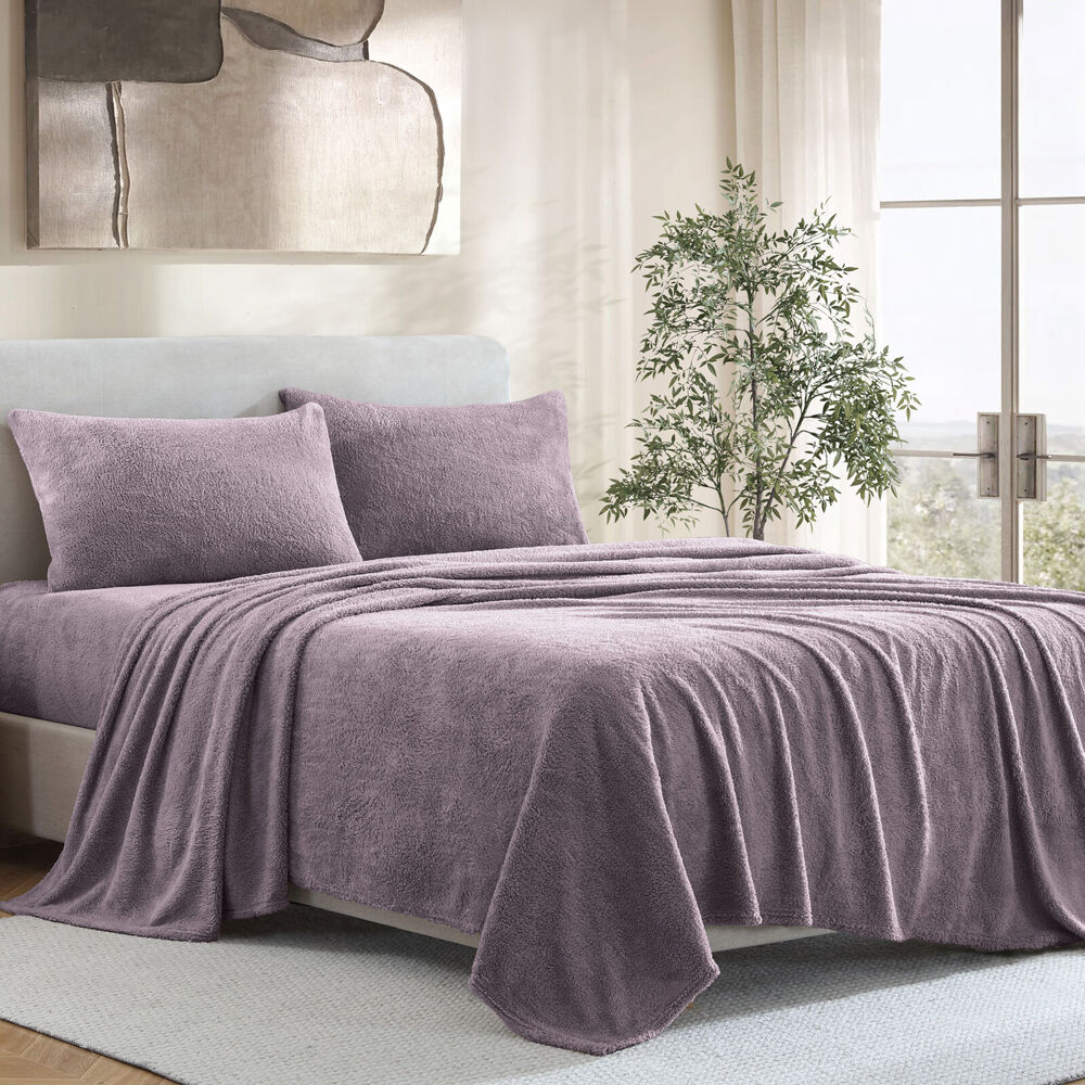 Ardor Boudoir Teddy Fleece Bed Sheet w/ Pillowcase Set - Mauve