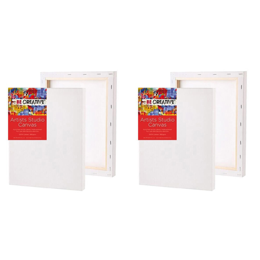 BE Creative Thin Stretched 100% Cotton Art Paint Canvas Medium Grain A1 (2 Pack)