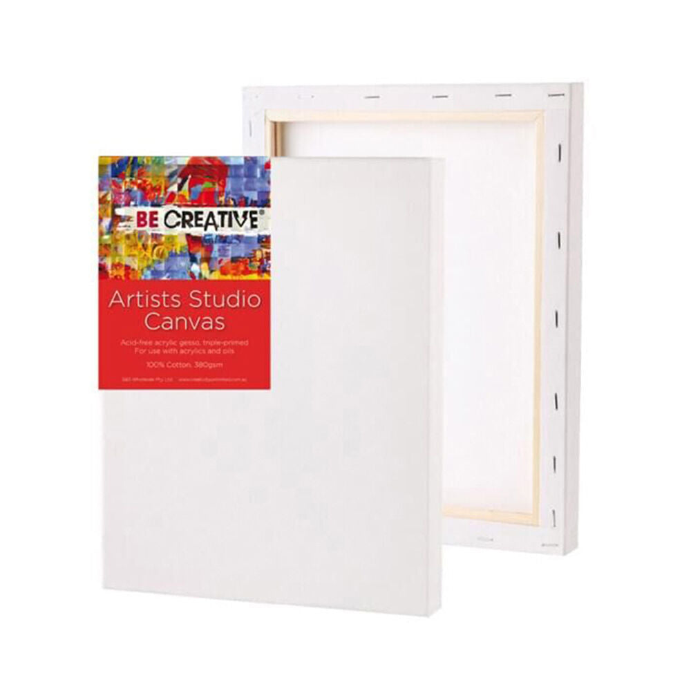 BE Creative Thin Stretched 100% Cotton Art Paint Canvas Medium Grain A1 (2 Pack) — image 2