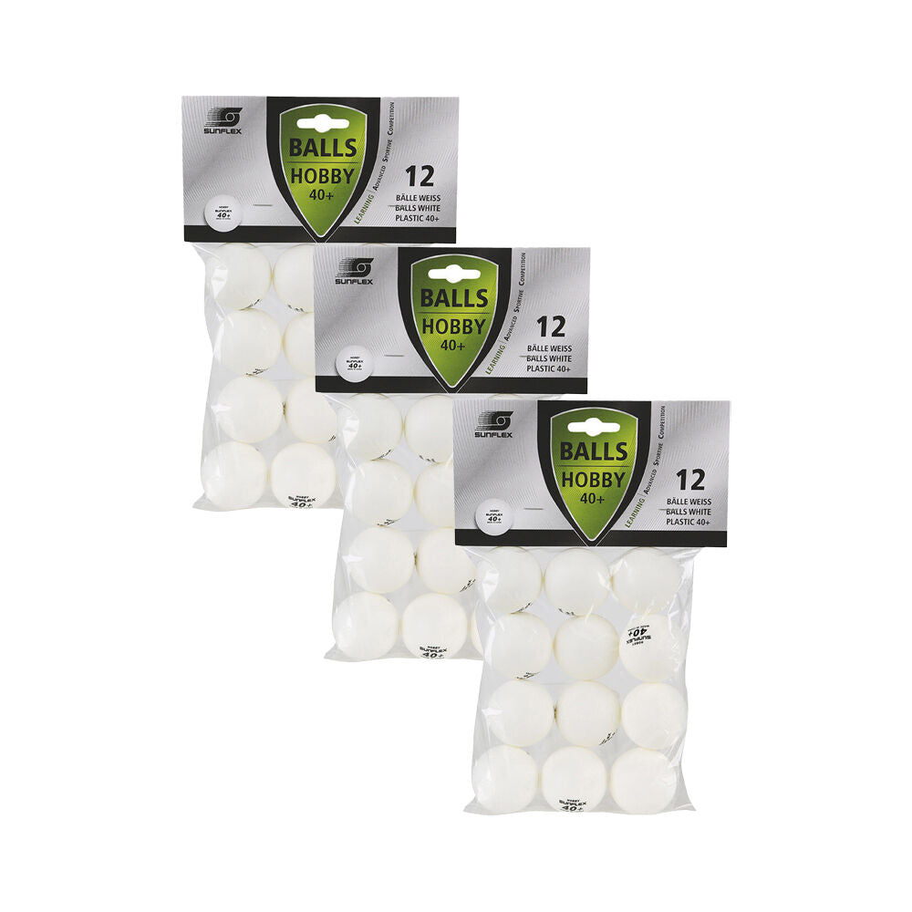 Sunflex 12PK Sunflex Hobby Plastic Table Tennis Balls 40+ Rated General Use White (3 Pack)