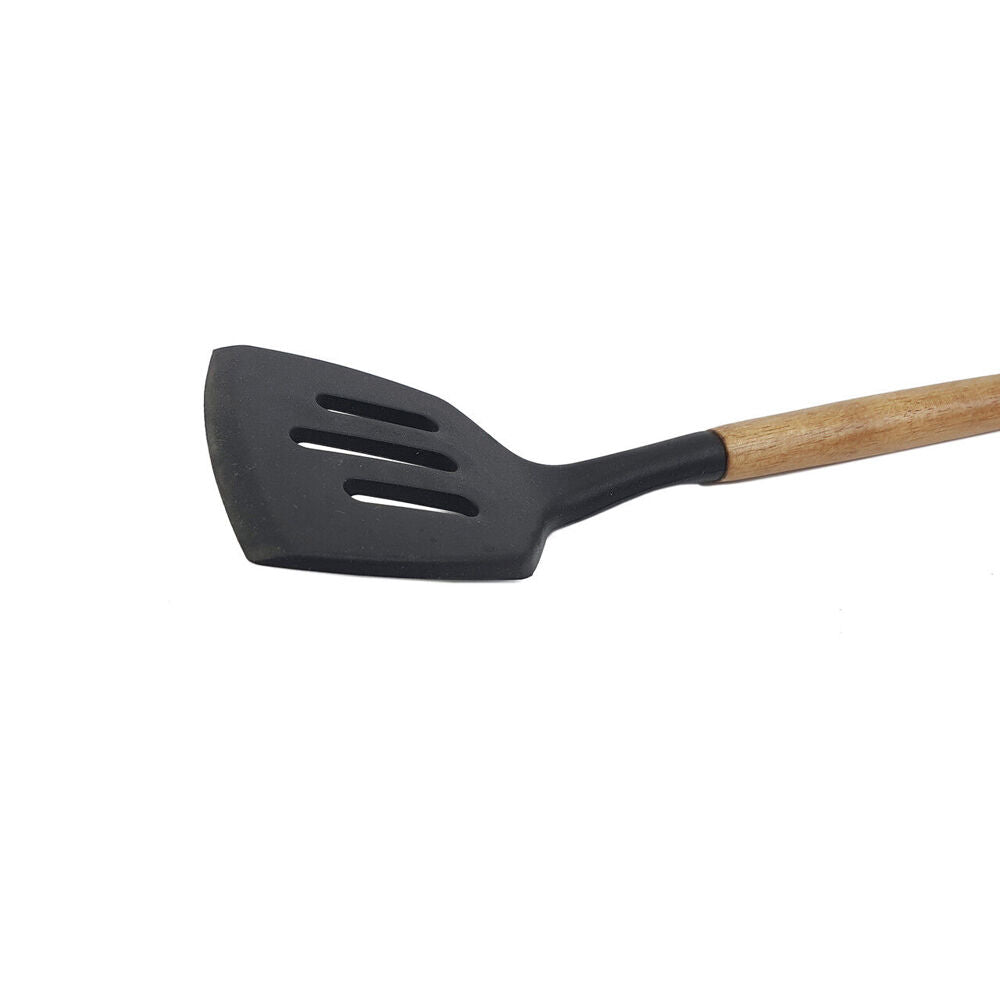 Bialetti St. Clare Black Silicone Slotted Lifter Acacia Handle Kitchen Cookware — image 2
