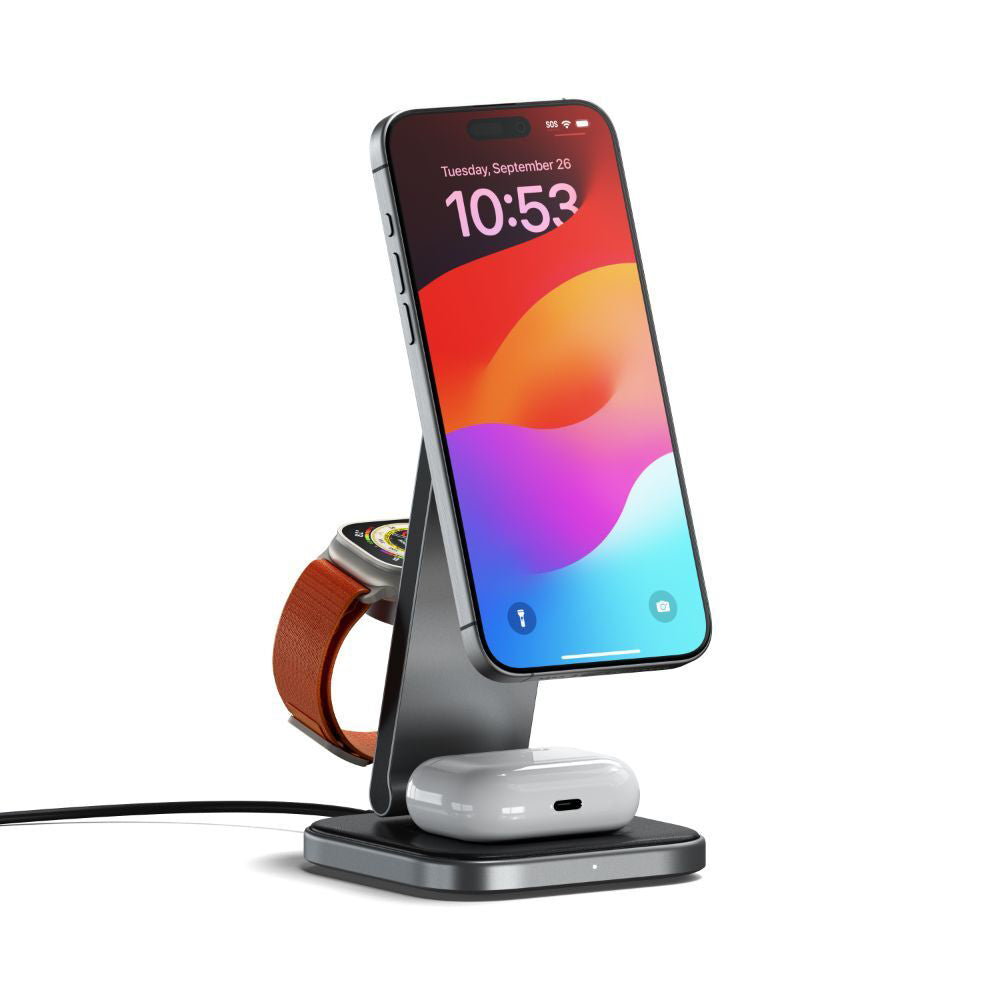 Satechi 3in1 Wireless Charging Stand Qi2 For Apple Watch/iPhone/AirPods BLK