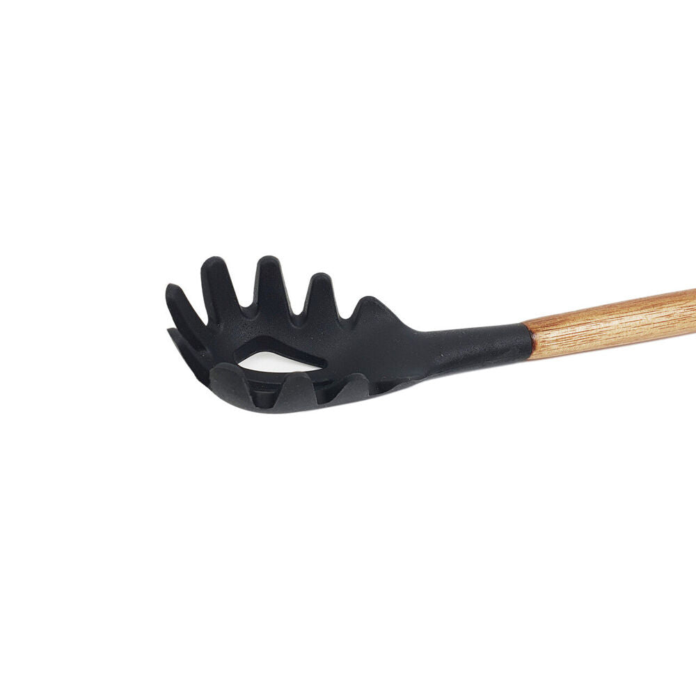 Bialetti Cookware St. Clare Black Silicone Spaghetti Spoon w/ Acacia Handle — image 2