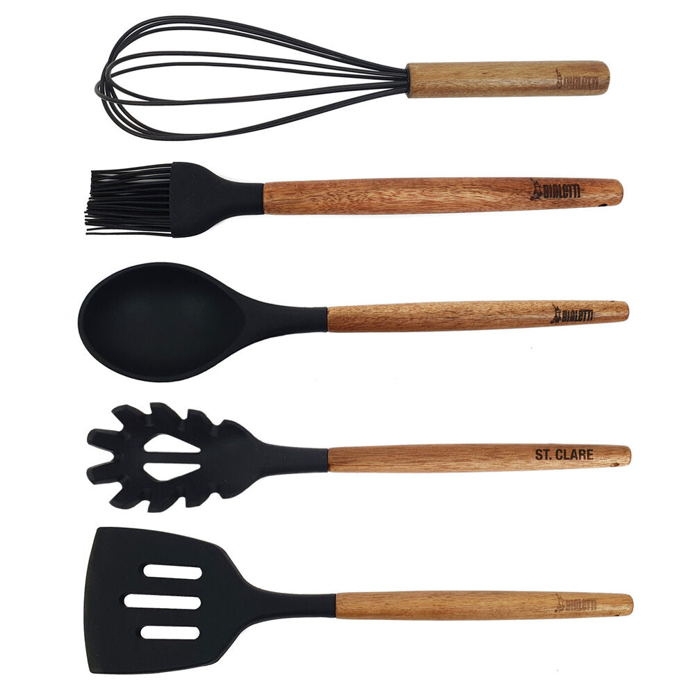 Bialetti St Clare Silicone Solid/Spaghetti Spoon/Lifter/Brush Combo Set (5 Pieces)