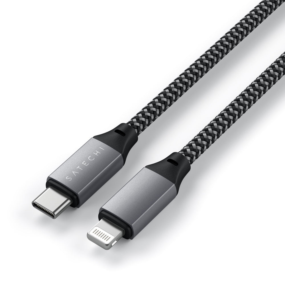 Satechi USB-C/Lightning MFI-Certified 25cm Braided Charging Cable For iPhone GRY