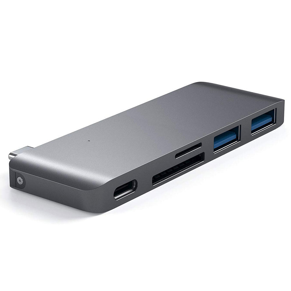 Satechi USB-C Male Pass Through Hub w/Micro/SD Usb-c/usb-a Port/Slot Female Grey