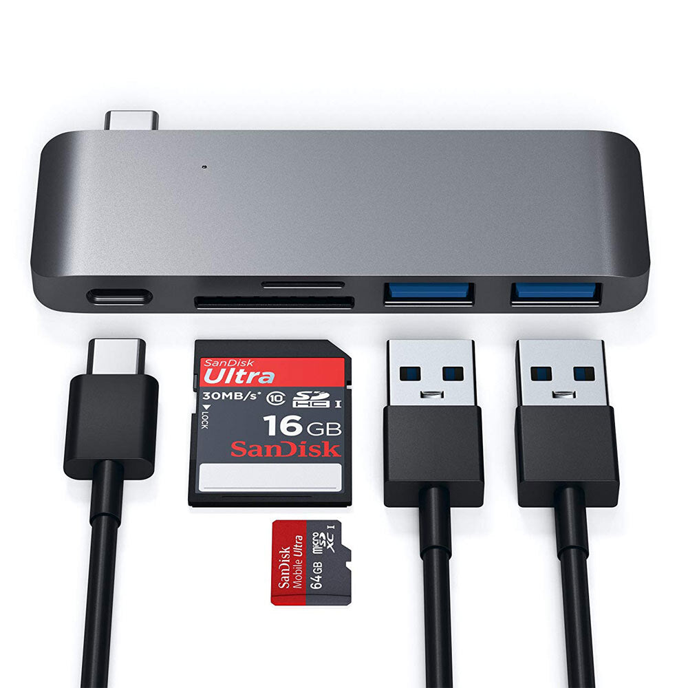 Satechi USB-C Male Pass Through Hub w/Micro/SD Usb-c/usb-a Port/Slot Female Grey — image 5