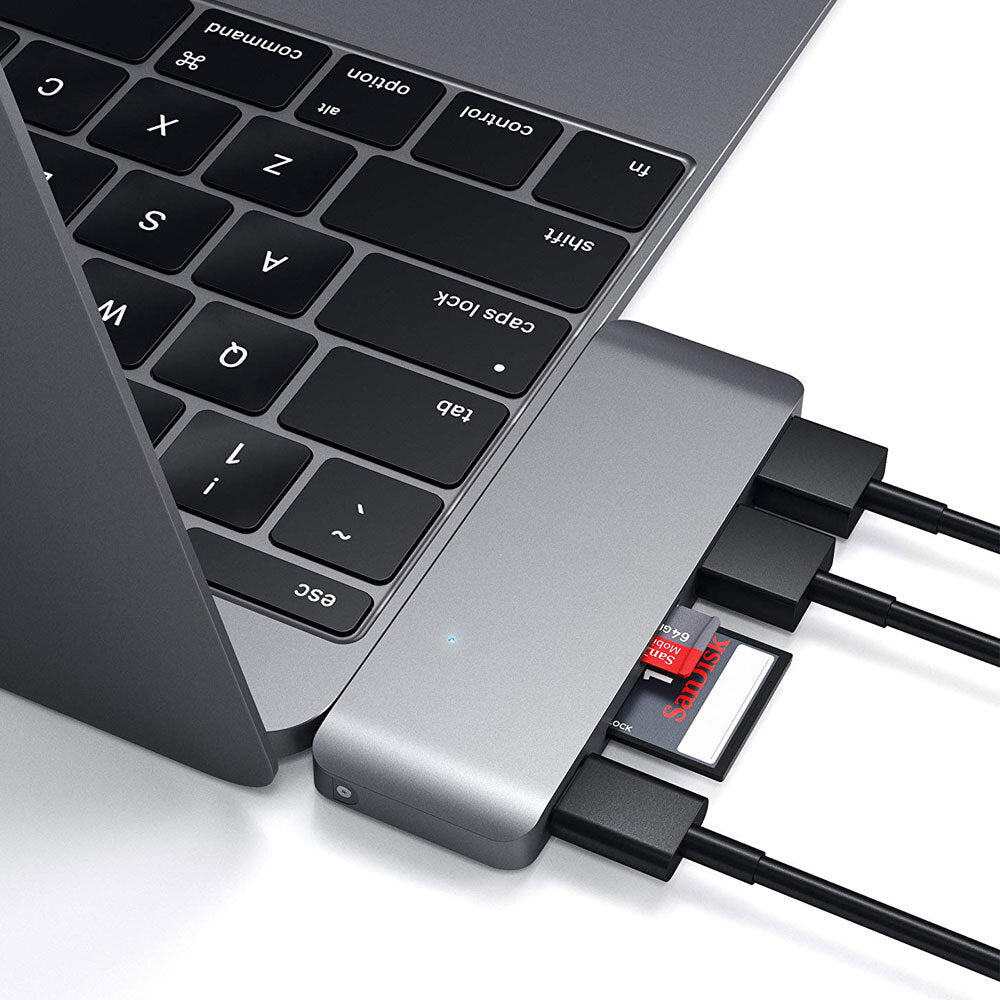 Satechi USB-C Male Pass Through Hub w/Micro/SD Usb-c/usb-a Port/Slot Female Grey — image 3