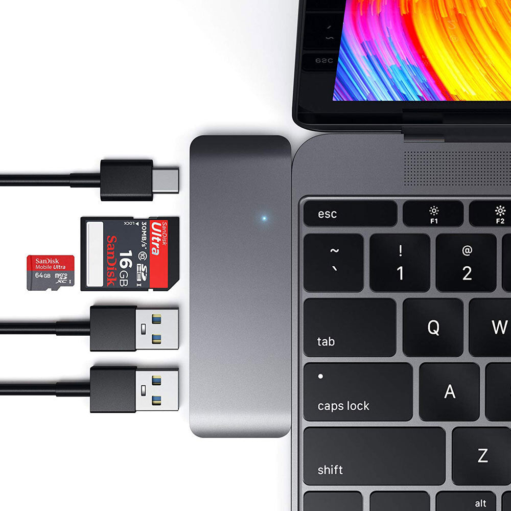 Satechi USB-C Male Pass Through Hub w/Micro/SD Usb-c/usb-a Port/Slot Female Grey — image 4