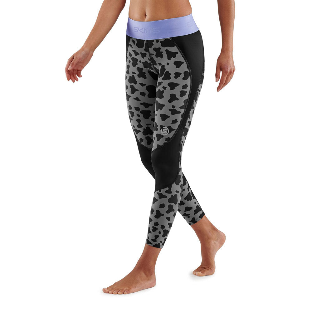 Skins Compression Series 3 Women's S 7/8 Long Tights Activewear Animal Black