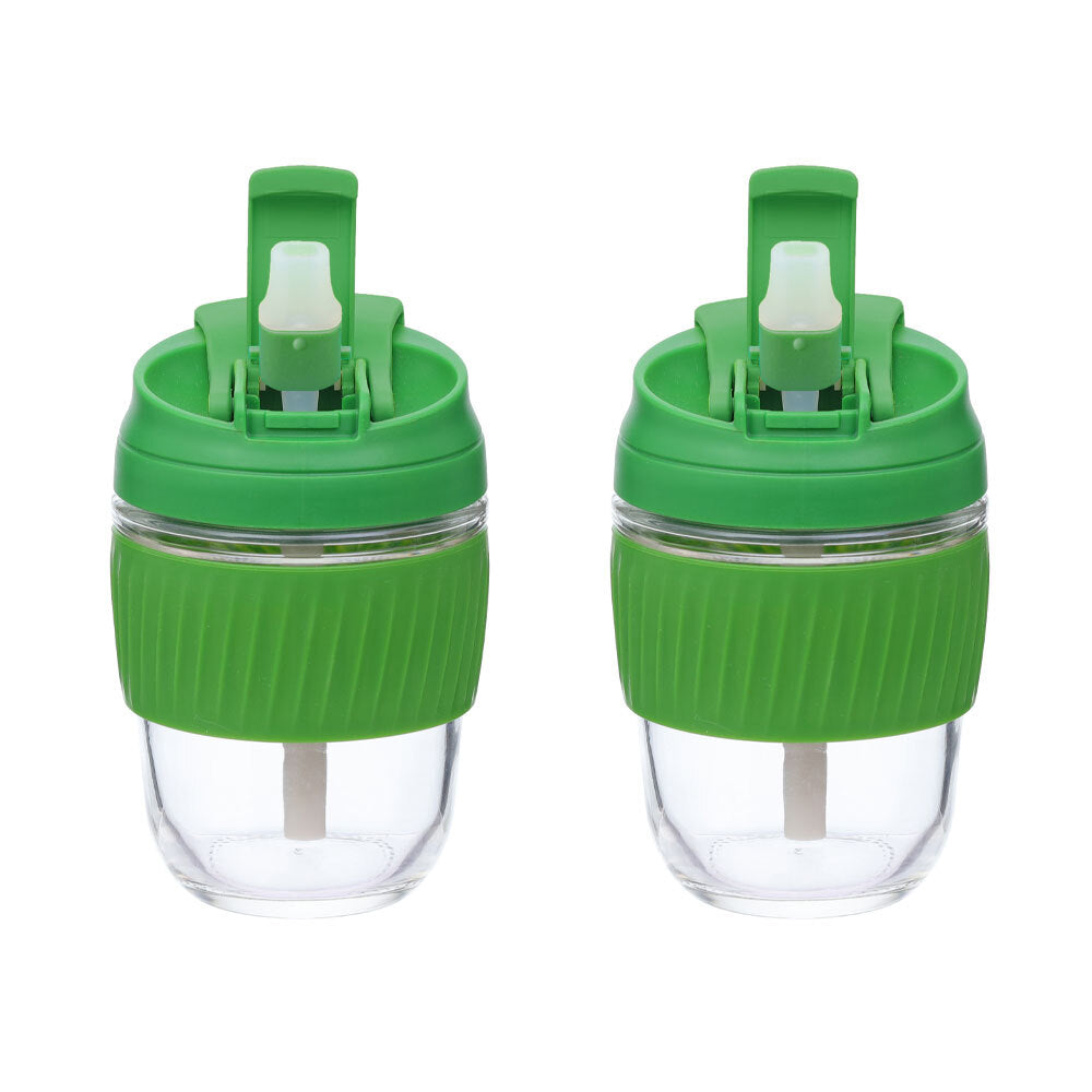 Kuvings Small Reusable Glass/Silicone Travel Coffee Cup Mug - 360ml - Green (2 Pack)