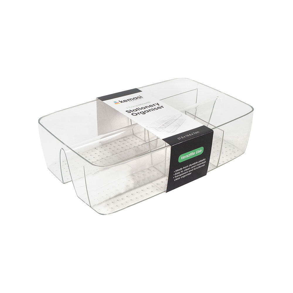 Kemasi Clear Adhesive Office Study Desk Stationery Organiser 7 Compartments