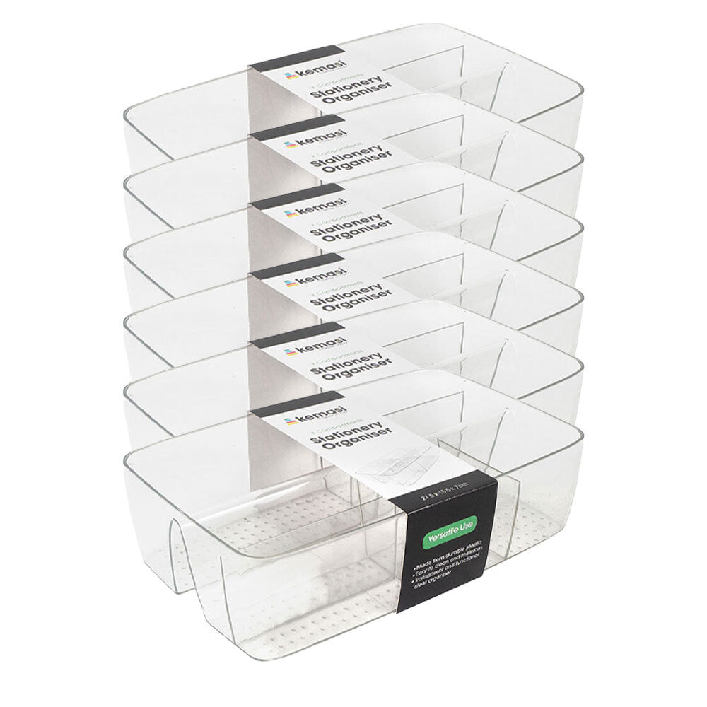 Kemasi Clear Adhesive Office Study Desk Stationery Organiser 7 Compartments (6 Pack)