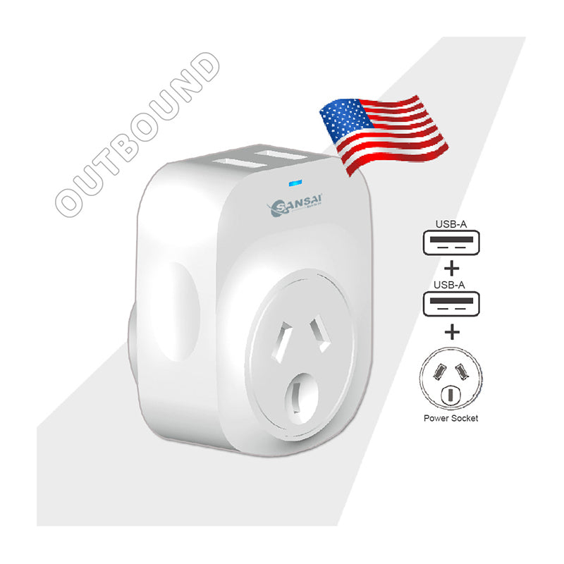 Sansai Surge Protected Travel Adapter w/ 2 x USB Ports - Au/usa Region White — image 2