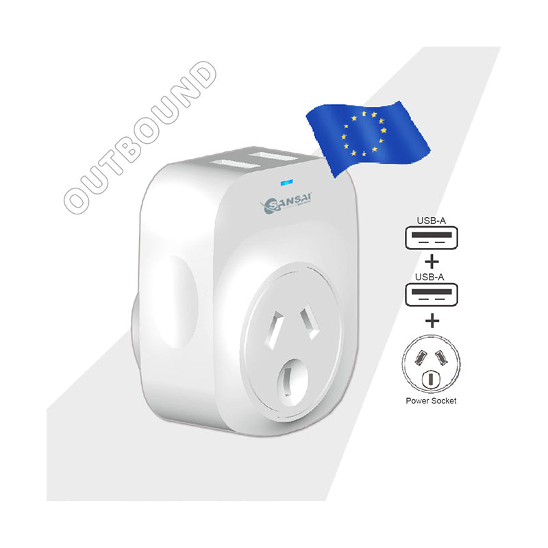 Sansai Surge Protected Travel Adapter w/ 2 x USB Ports - AU/Europe Region — image 2