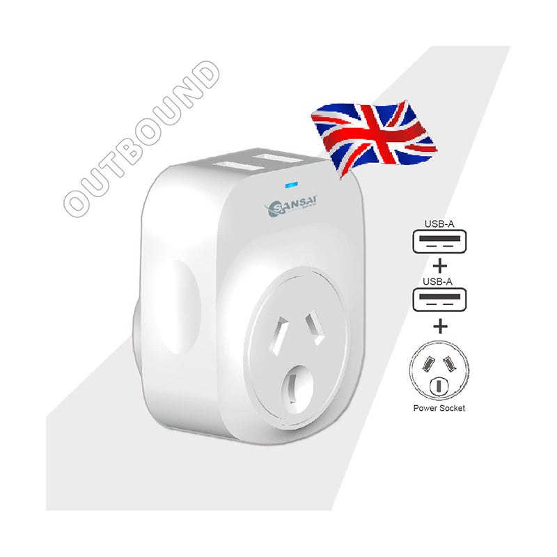 Sansai Surge Protected Travel Adapter w/ 2 x USB Ports - AU/UK Region White — image 2
