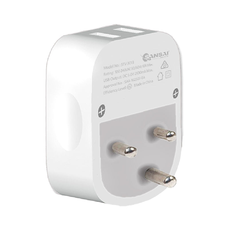 Sansai Surge Protected Travel Adapter w/ 2 x USB Ports - AU/India Region