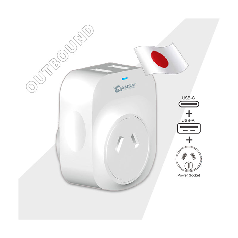 Sansai Travel Adapter w/Surge Protection And USB-C + a Port - AU/Japan Region — image 2