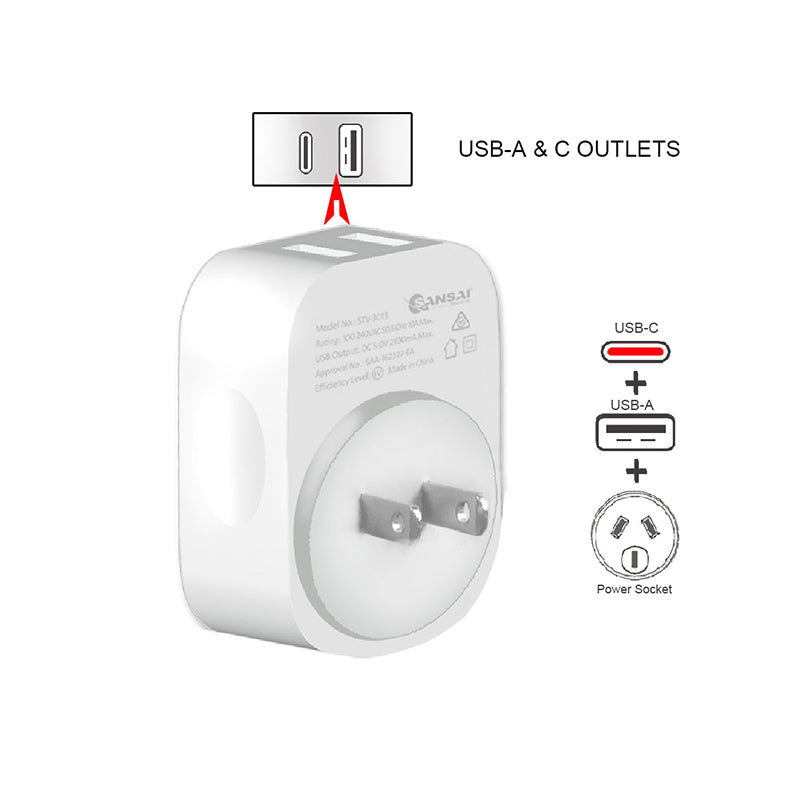 Sansai Travel Adapter w/Surge Protection And USB-C + a Port - AU/Japan Region — image 3