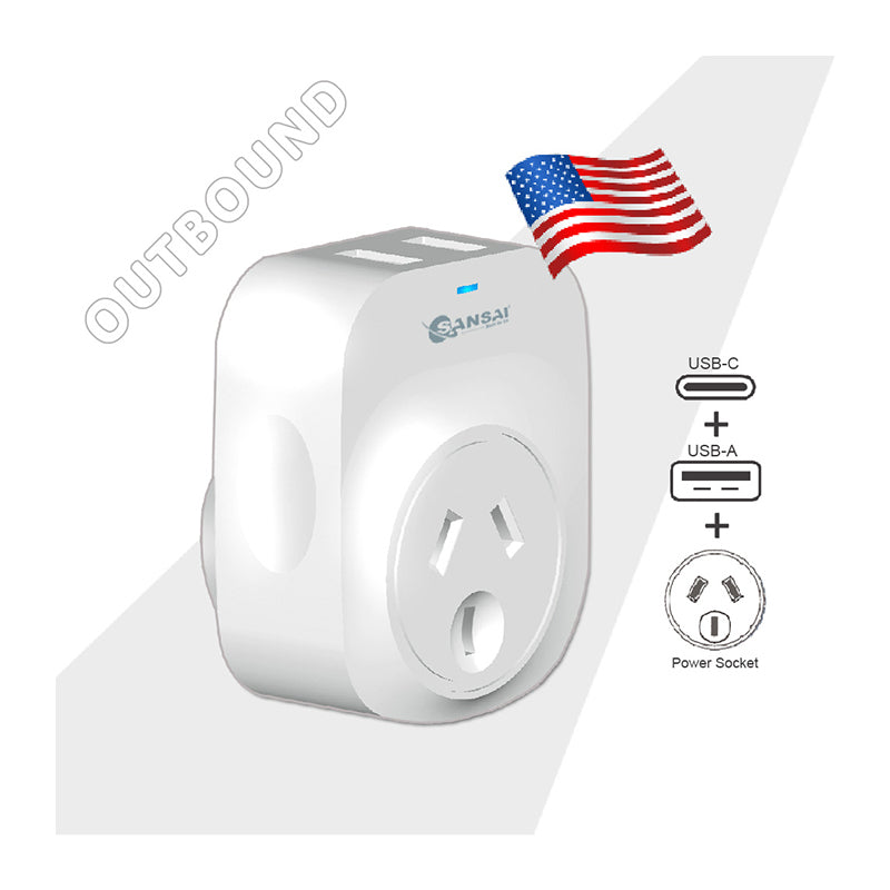 Sansai Travel Adapter w/Surge Protection And USB-C + a Port - Au/usa Region — image 2