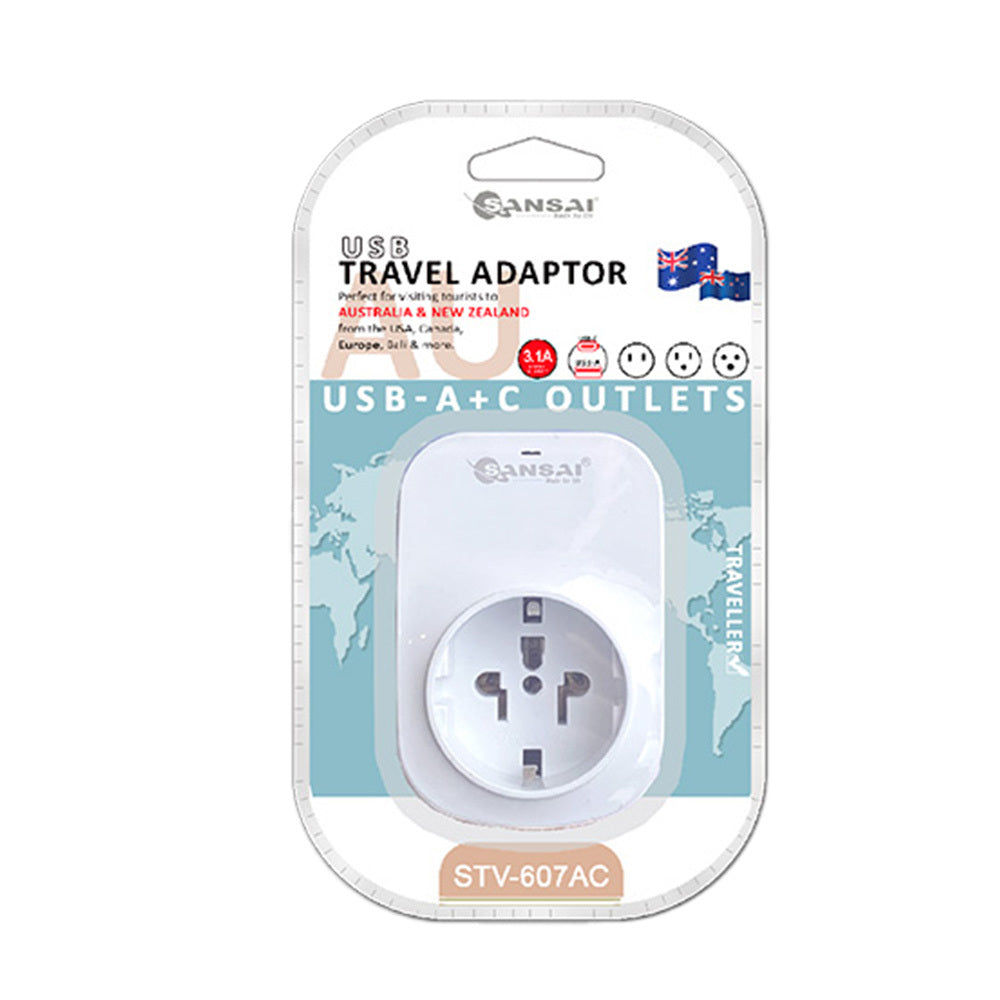 Sansai Worldwide Travel Adaptor USA/Canada/Europe to AU/NZ Usb-c+a Plug