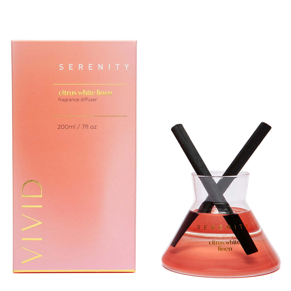 Serenity Vivid 200ml Reed Diffuser Scented Home Fragrance Citrus White Linen