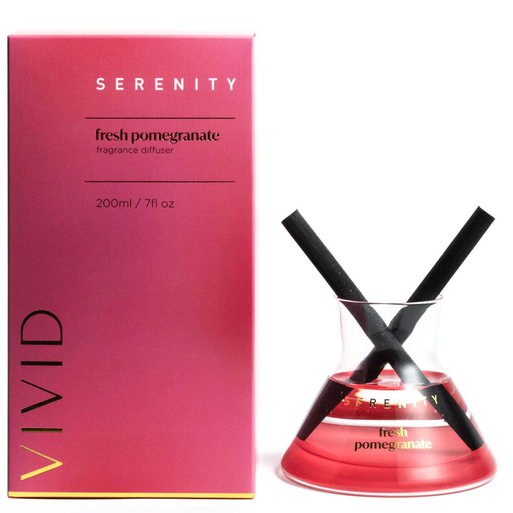 Serenity Vivid Scented Glass Reed Diffuser In Box - Fresh Pomegranate 200ml