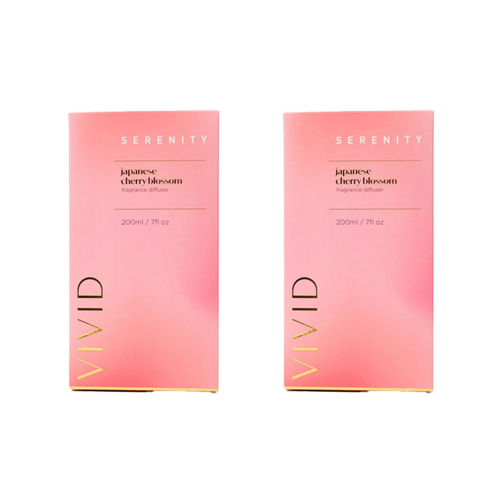 Serenity Vivid Japanese Cherry Blossom Scent Home Fragrance Reed Diffuser 200mL (2 Pack)