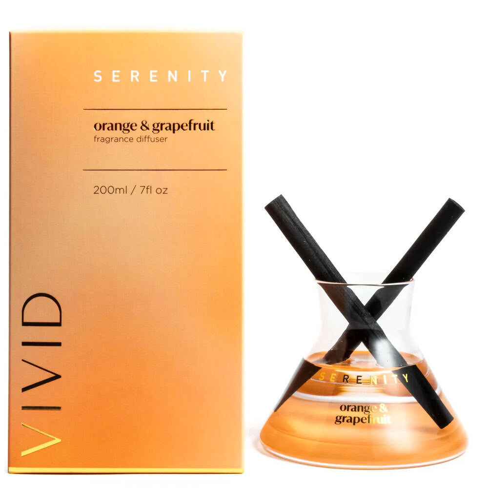Serenity Vivid Scented Glass Reed Diffuser In Box - Orange & Grapefruit 200ml