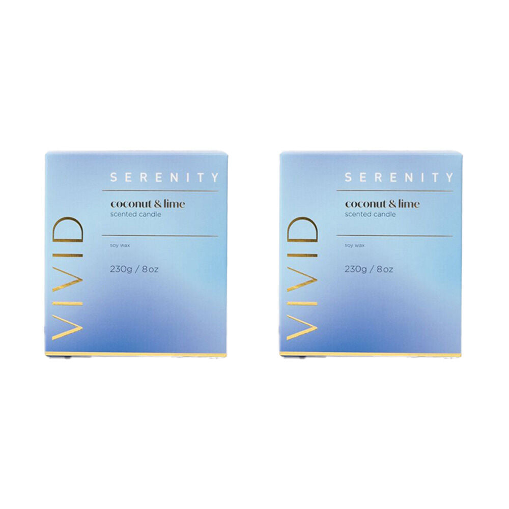 Serenity Vivid Coconut and Lime Scent Home Fragrance Candle Jar 230g (2 Pack)