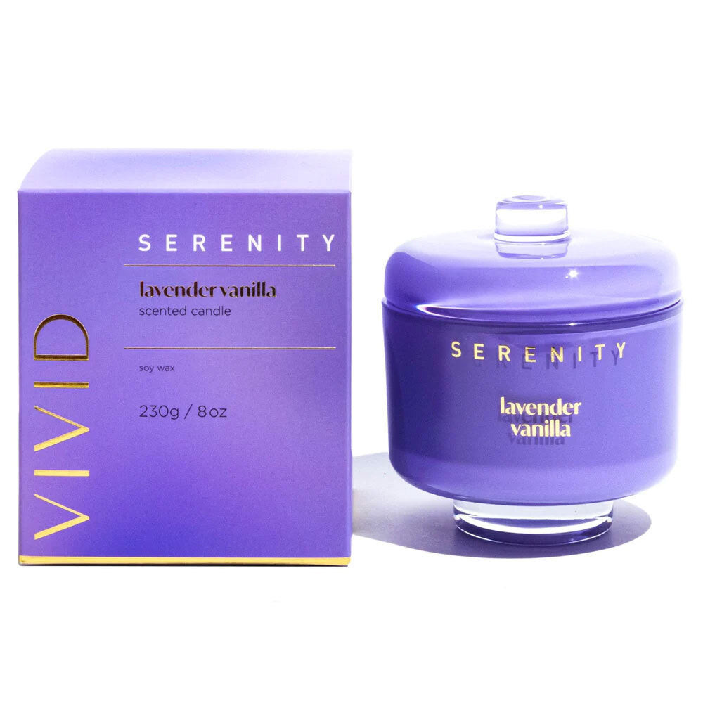 Serenity Vivid Fragrance Glass Candle In a Box - Lavender Vanilla 230g