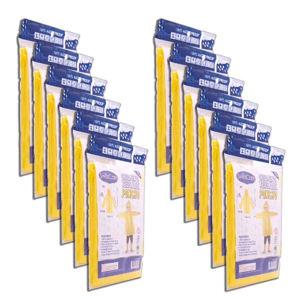 Swisscare Reusable Kids Waterproof Rain Coat Jacket Yellow Assorted (12 Pack)