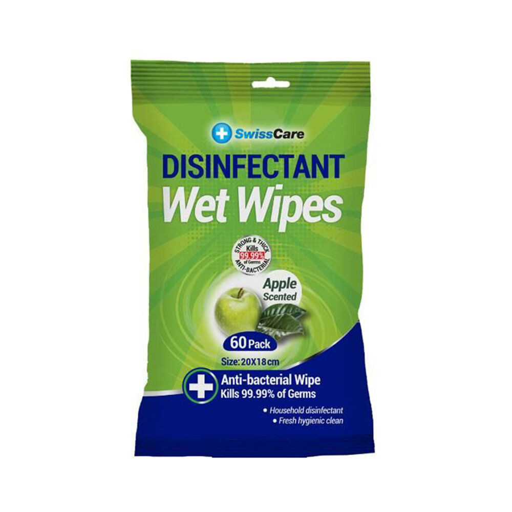 Swisscare Antibacterial Disinfectant Cleaning Wet Wipes Apple Scented (60 Pieces)