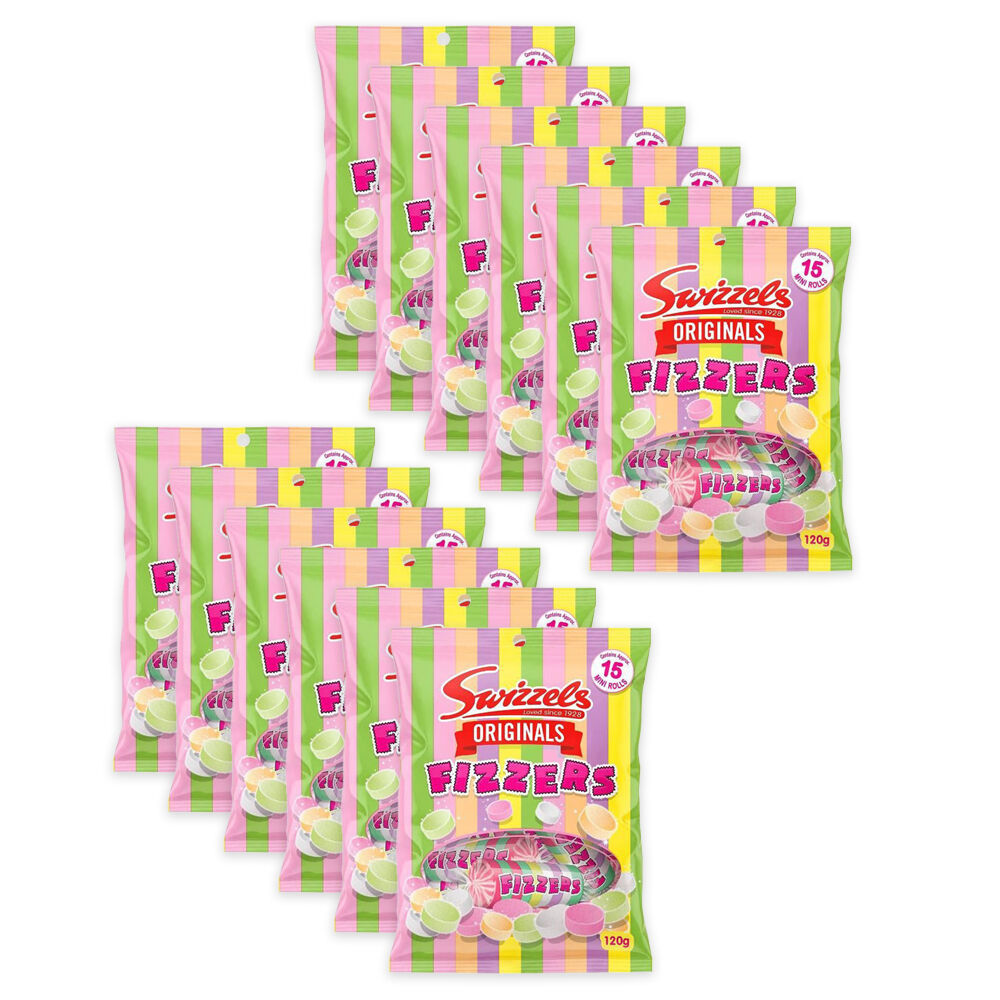 Swizzels 15pc Swizzels Originals Fizzers Mini Rolls Lollies 120g Candy Confectionery (12 Pack)