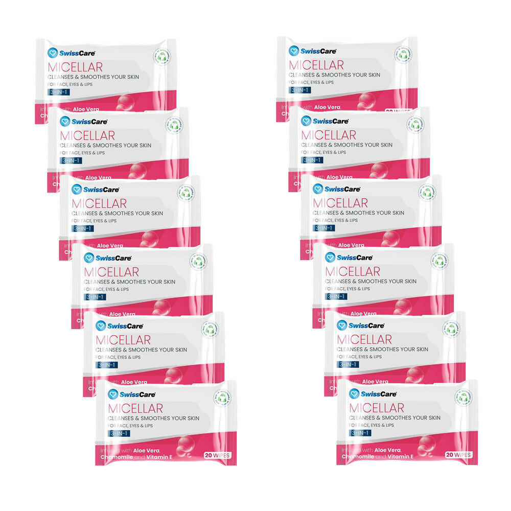 Swisscare 40pc SwissCare 3-in-1 Makeup Remover Soft Micellar Wipes w/ Aloe Vera (12 Pack)