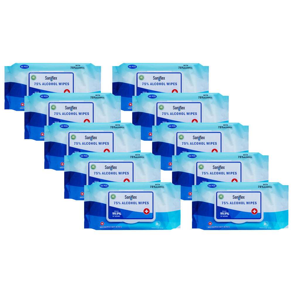Saniflex 75% Alcohol Antibacterial Surface Wipes Home Kitchen cleaning (500 Pieces)