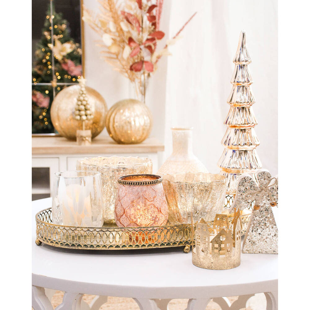 LVD Glass Crackled Nougat Votive Candle Holder Tabletop Home Decor Gold Large (2 Pack) — image 4