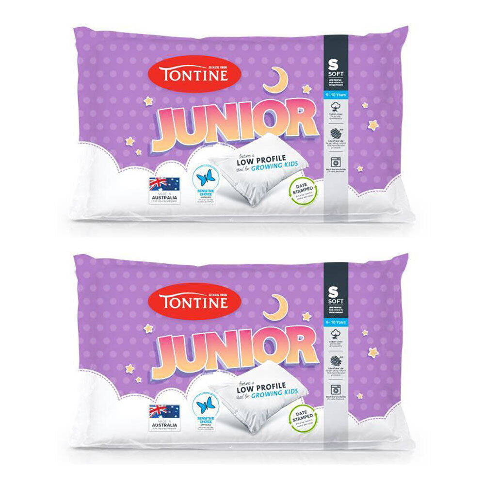Tontine 46x72cm Junior 6-10yrs Children Soft Cotton Pillow Low Profile WHT (2 Pack)