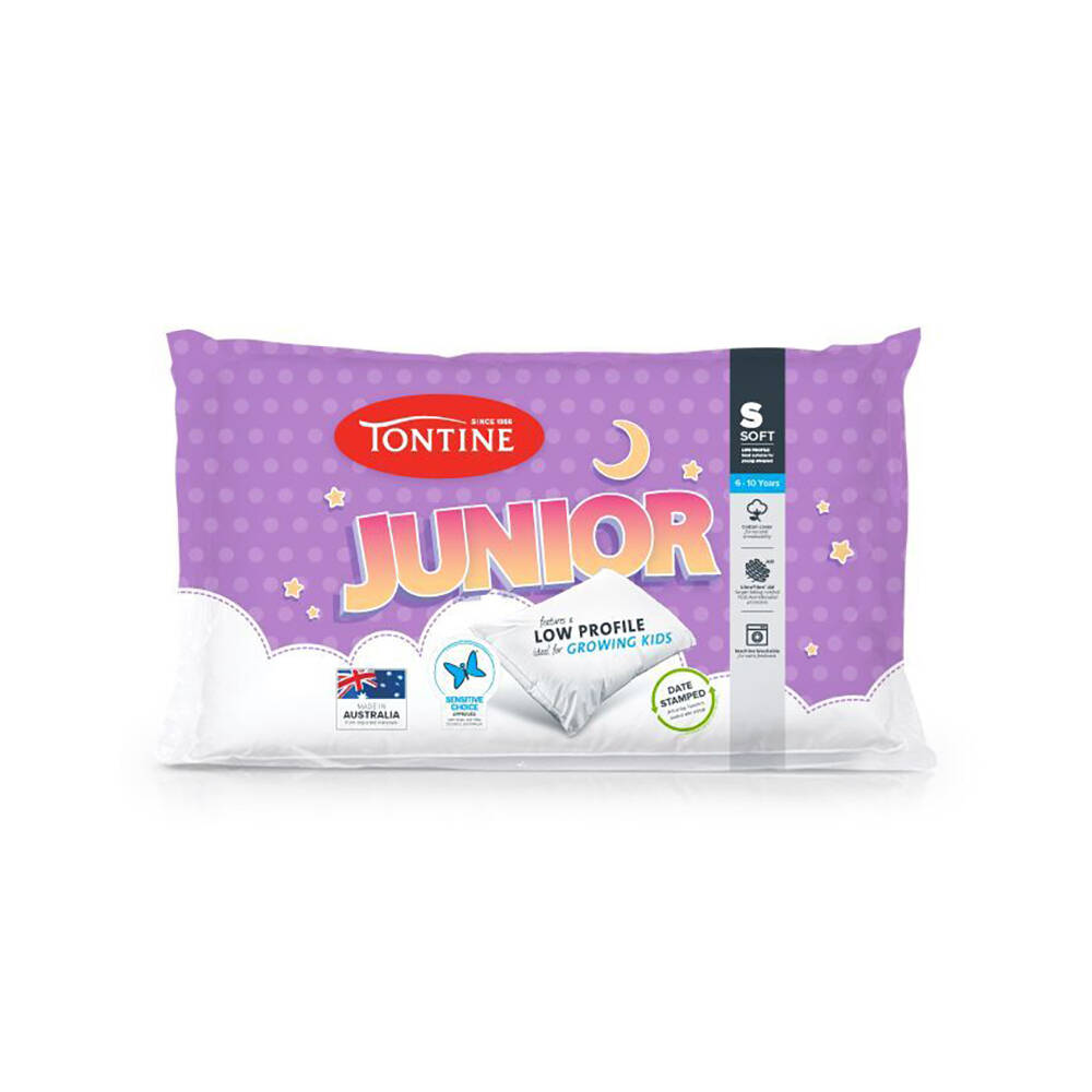 Tontine 46x72cm Junior 6-10yrs Children Soft Cotton Pillow Low Profile WHT (2 Pack) — image 2
