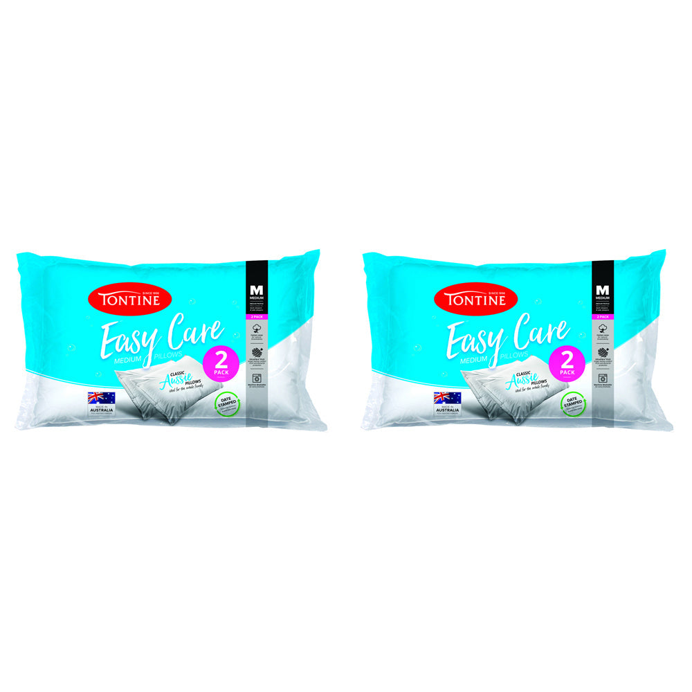 Tontine Easy Care Medium Sleeping Comfort Support Soft Pillow White (4 Pieces)